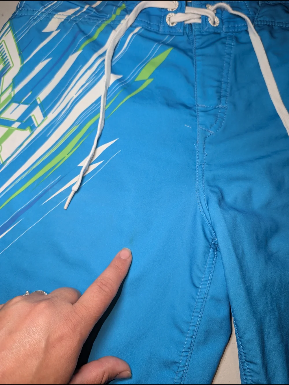 Fox Men’s 32 Waist Bright Blue Swim Board Shorts White Drawstring Velcro Tie